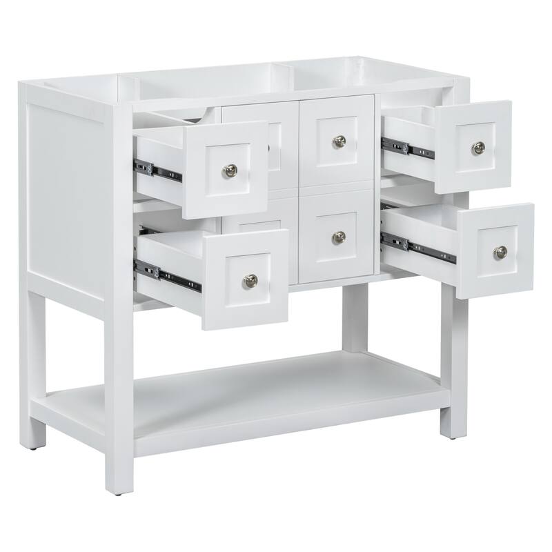 Painted Bathroom Vanity Cabinet with Drawers, Shelves, and Silver Knobs - 35.6"x17.9"x33" - 35.6in L