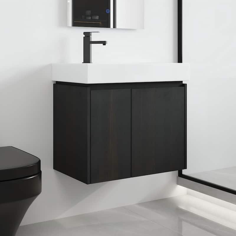 Malwee 24" Floating Bathroom Vanity,Wall Mounted Bathroom Vanity with Ceramic Sink and Soft Close Door - 23.6"×14.4"×21.3"