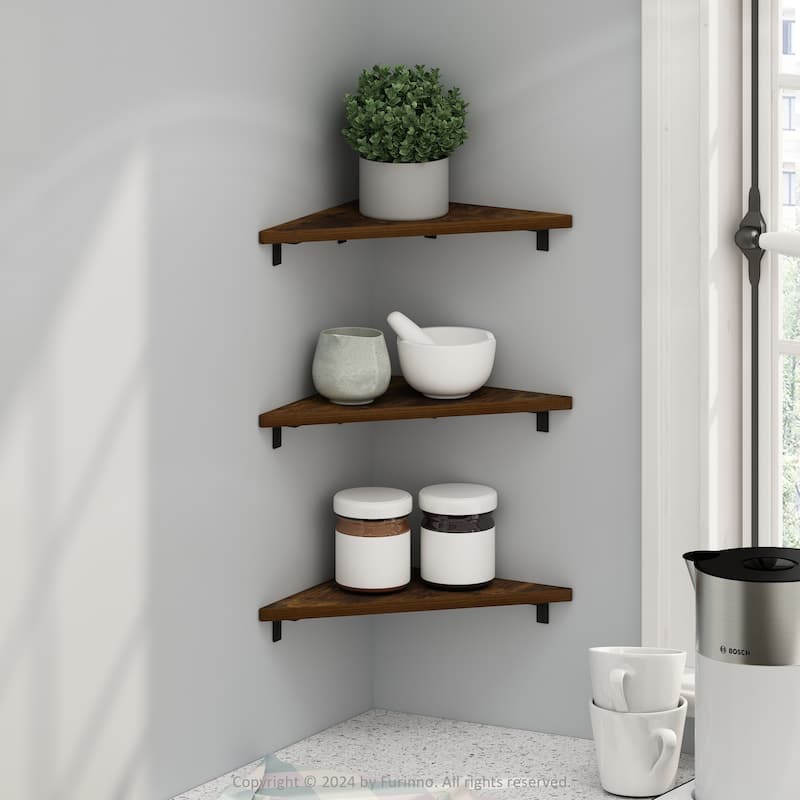 Furinno Rossi Triangle Corner Floating Shelves, Wall Mount Display Shelf, White, Set of 3