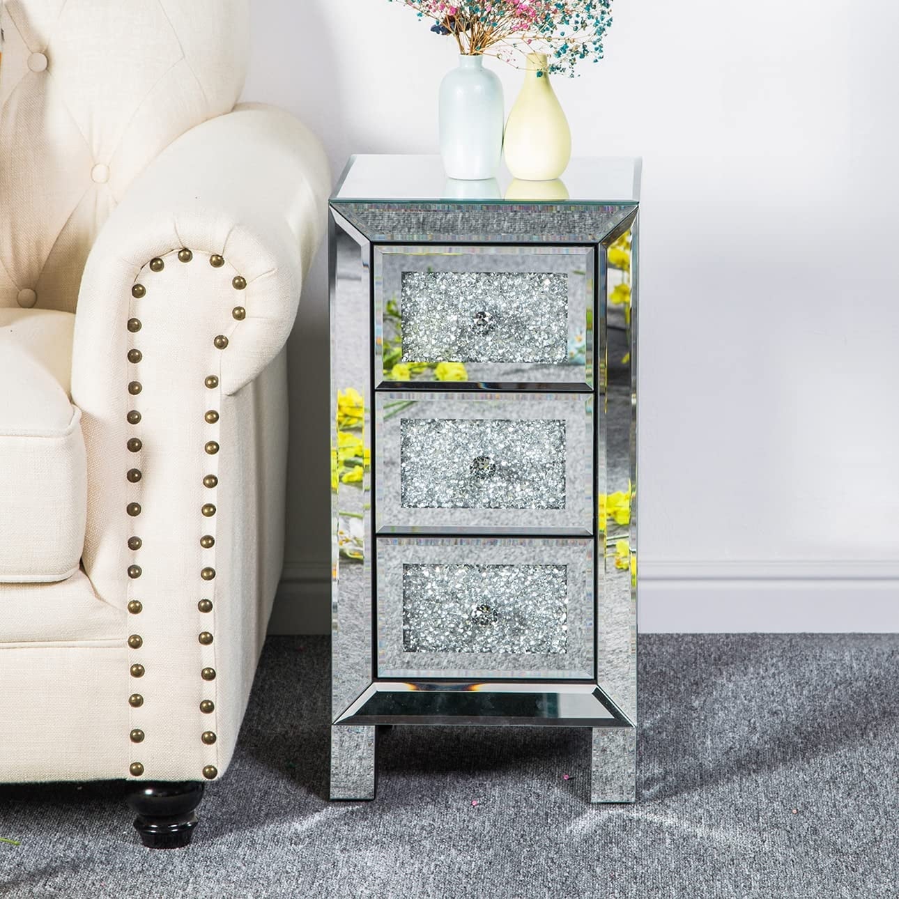 Crushed crystal shop bedside table