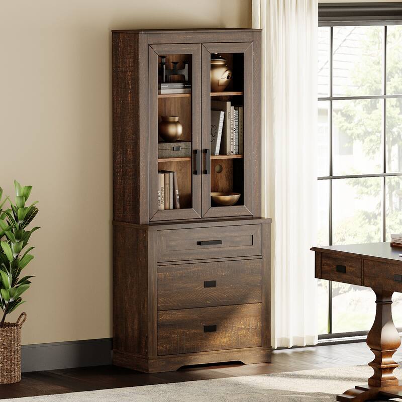 3 Tier Bookcase with Drawer,73.3" Tall Floor Standing Bookshelf