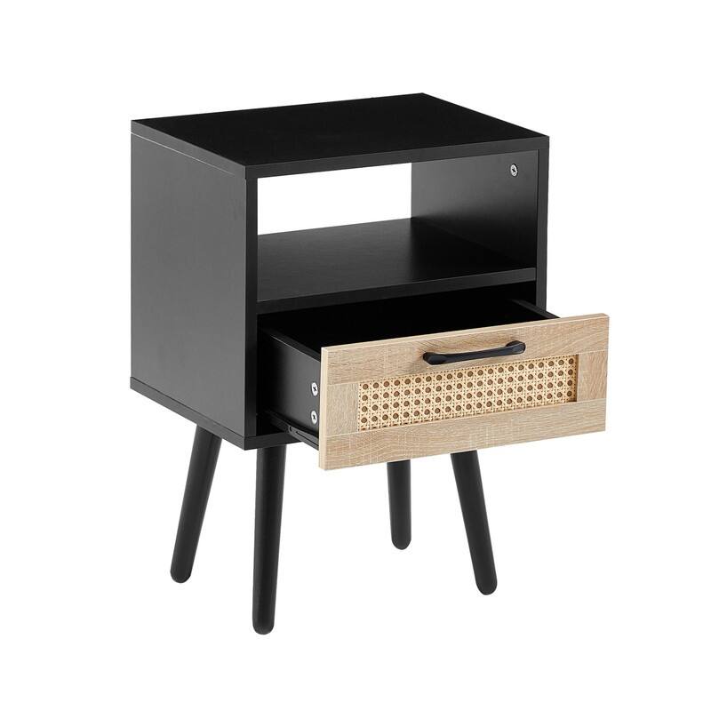 15.75" Rattan Side Table with Drawer