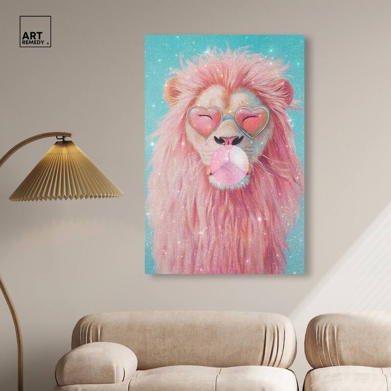 Pastel Lion Bubblegum Canvas by Art Remedy, Gallery Wrapped