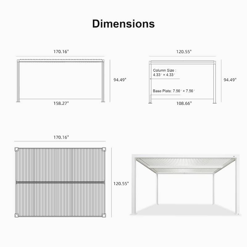 PURPLE LEAF Louvered Pergola with Solar Lights Hardtop Gazebo for Patio