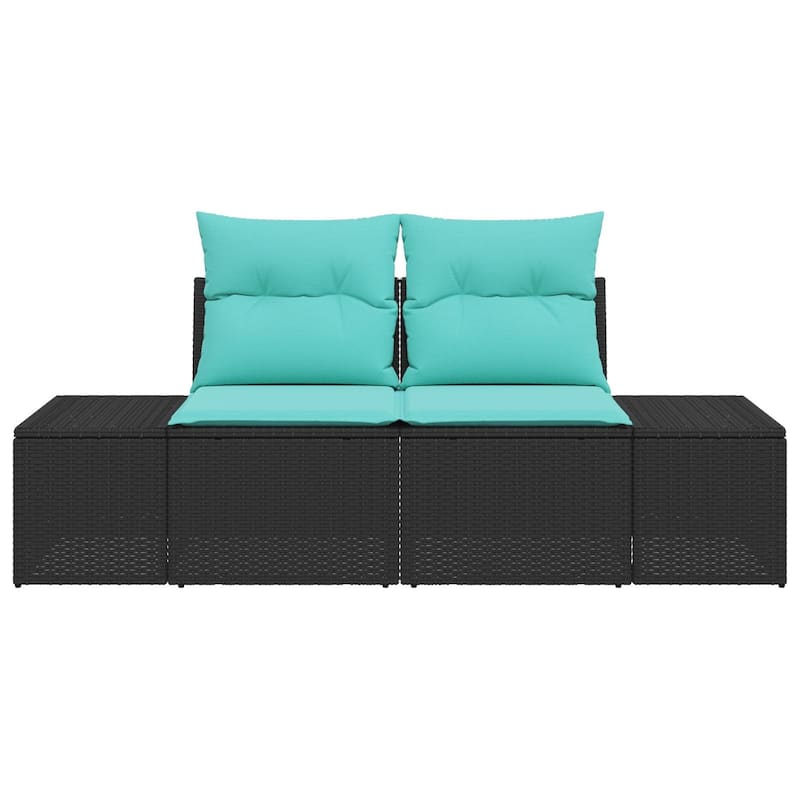 vidaXL 2-Seater Garden Sofa with Cushions Black/Brown/Grey Poly Rattan