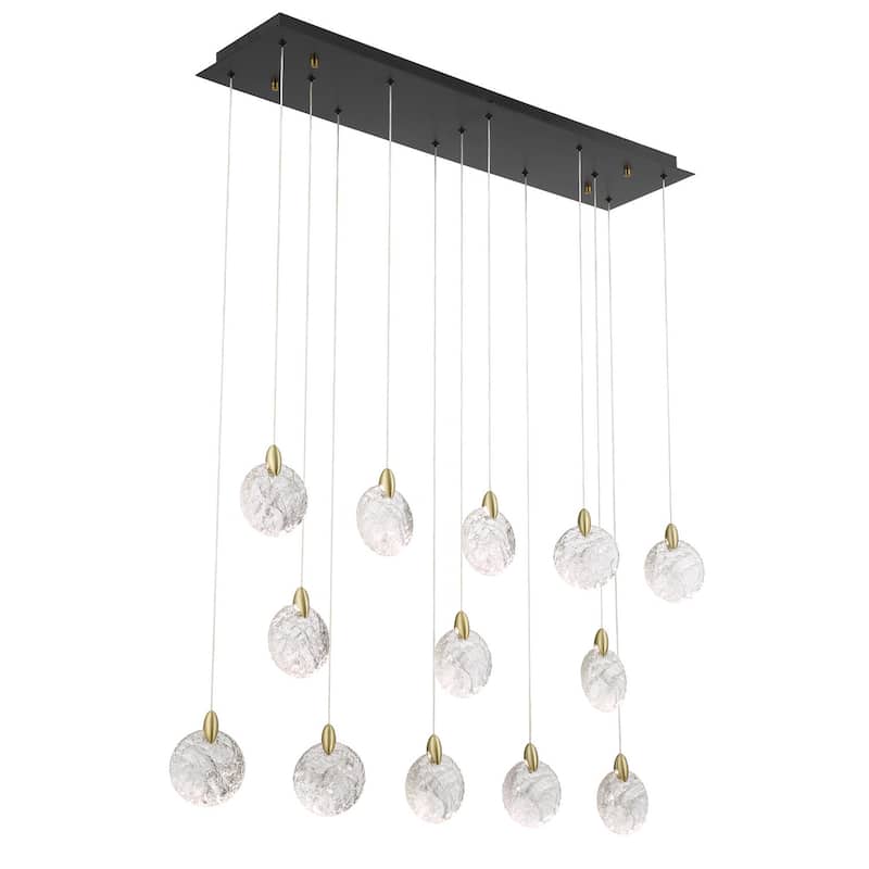 Artcraft Snowflake 13-Light 40" Island-Light - Matte Black with Satin Brass Accent - Matte Black, Satin Brass