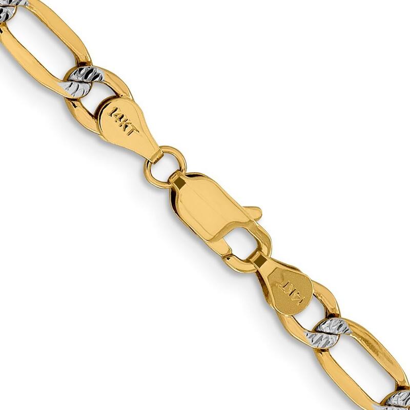 Curata 14k Solid Sparkle Cut Lobster Claw Closure 4.5mm Pave Curb Chain Bracelet 8 Inch