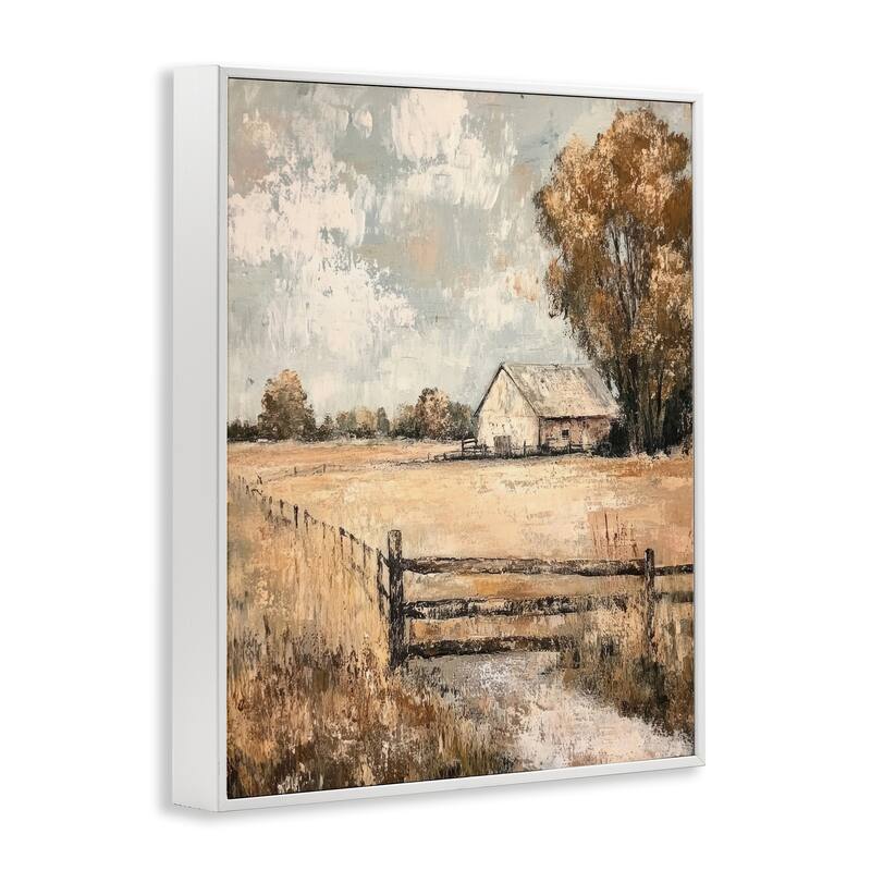 Stupell Fenced In Farm View Framed Giclee Art Design By Petal Prints Design