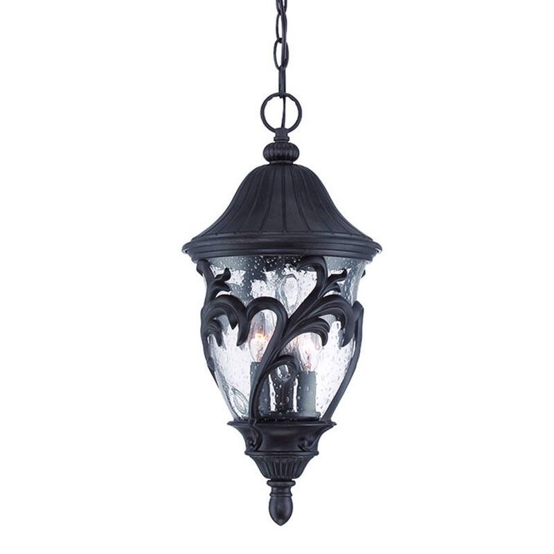 HomeRoots Three Light Matte Black Leaf Detail Hanging Light - 9' X '19.5' X '9