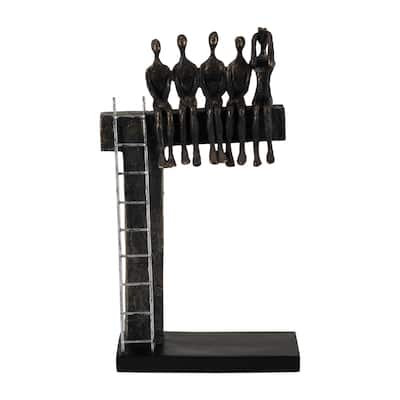 Decorative Abstract Figures on Ledge with Ladder - 15", Bronze & Black - 9" x 3" x 15"