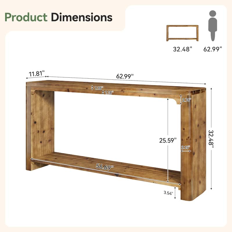 Solid Wood Entryway Table with 2-Tier Storage
