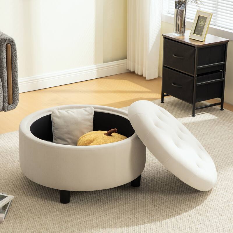 29.33''W Modern Round Ottoman with Storage Space,Reversible Top With Tray