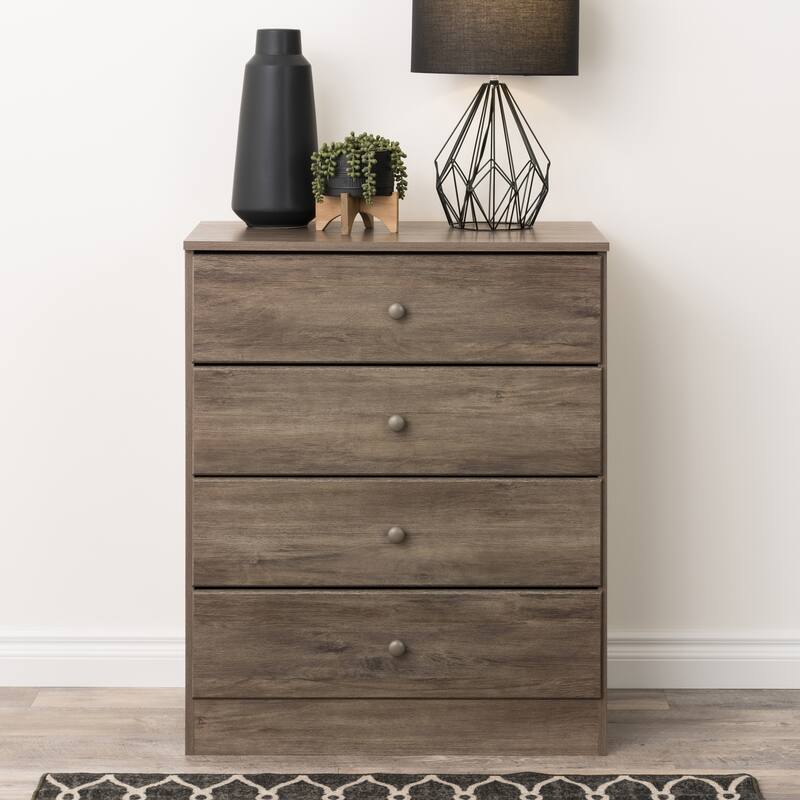 Prepac Astrid 4 Drawer Dresser for Bedroom, Chest of Drawers, Bedroom Furniture, Clothes Storage and Organizer - Drifted Gray