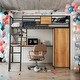 preview thumbnail 1 of 28, Modern Metal Twin Size Loft Bed with L-shape Desk and Spacious Wooden Wardrobe Black