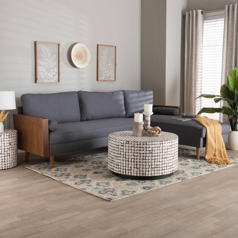 Harleson Mid-Century Modern Fabric and Wood Right Facing Sectional Sofa
