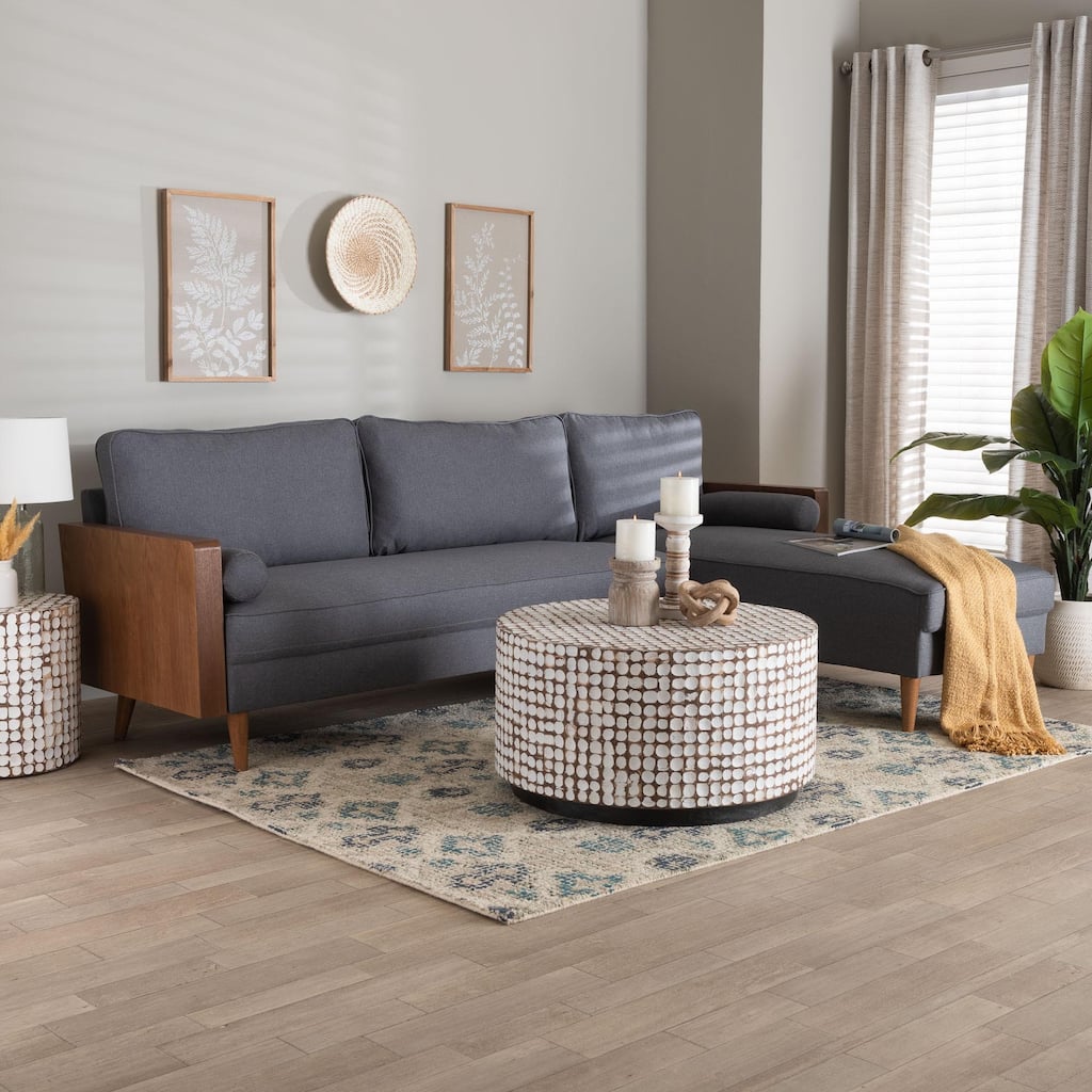 Harleson Mid-Century Modern Fabric and Wood Right Facing Sectional Sofa