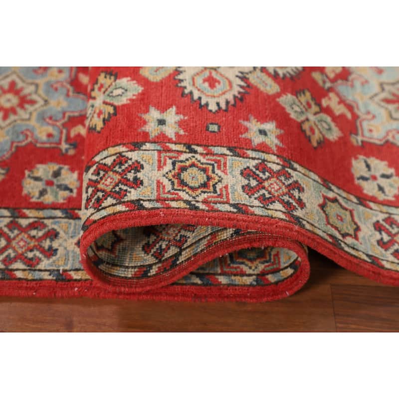 Geometric Red Kazak Runner Rug Handmade Wool Carpet - 2'2" x 5'11"