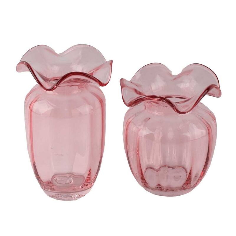 Fleurine Set of 2 Fluted Blooming Decorative Glass Flower Table Vases