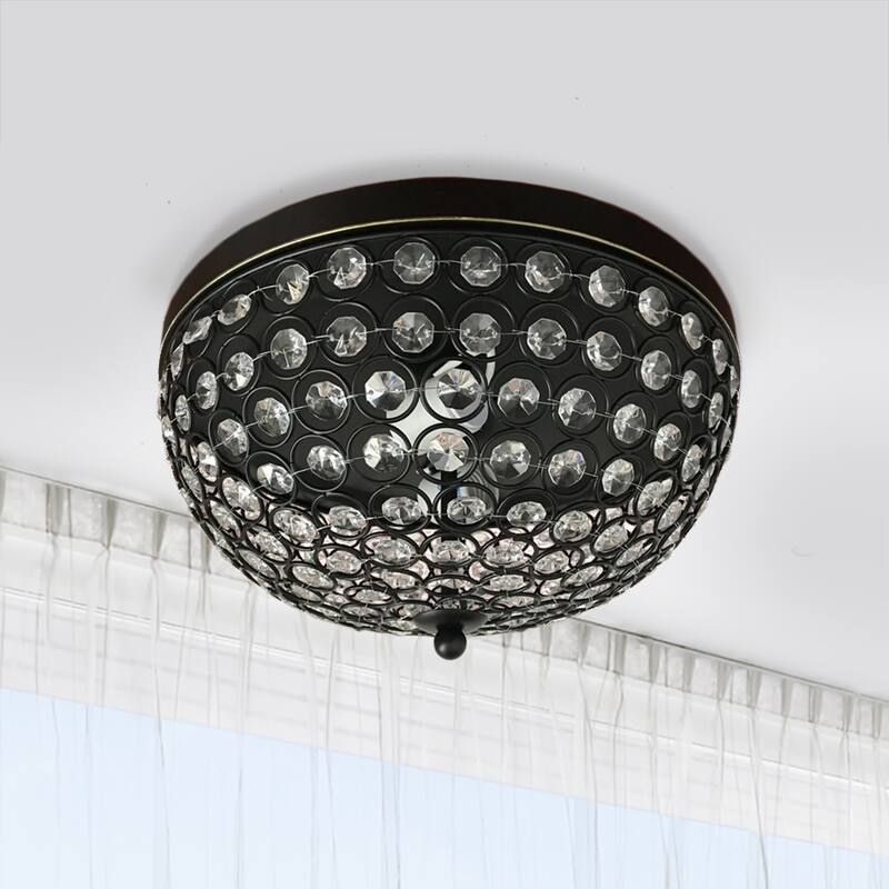 Modern 2-Light Flush Mount Ceiling Light - Crystal Embellished Bronze Fixture - Contemporary Lighting Pack of 2 - 6.5