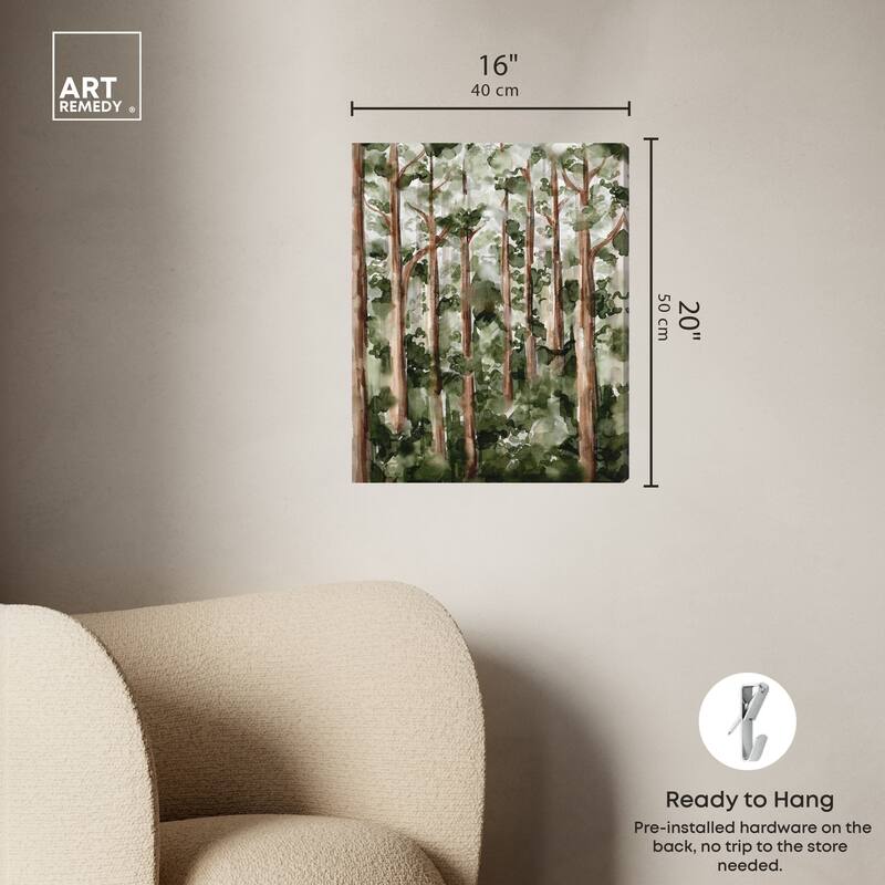Art Remedy Wildy Forest Gallery Wrapped Landscape 1 Piece Canvas Wall Art Watercolor Style