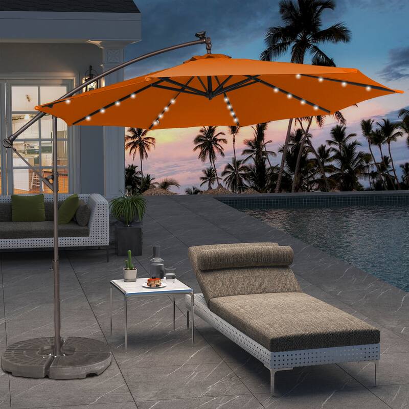 Clihome 10Ft Solar Light Crank Cantilever Patio Umbrella Without Base