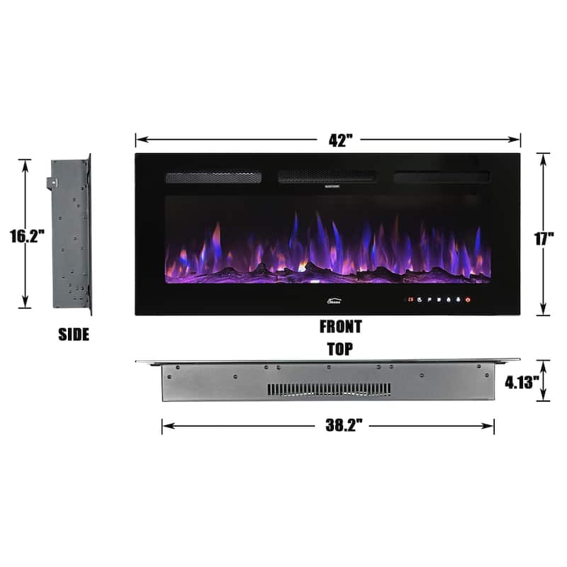 Clihome 42'' Recessed Wall-Mounted Electric Fireplace - 42 in.