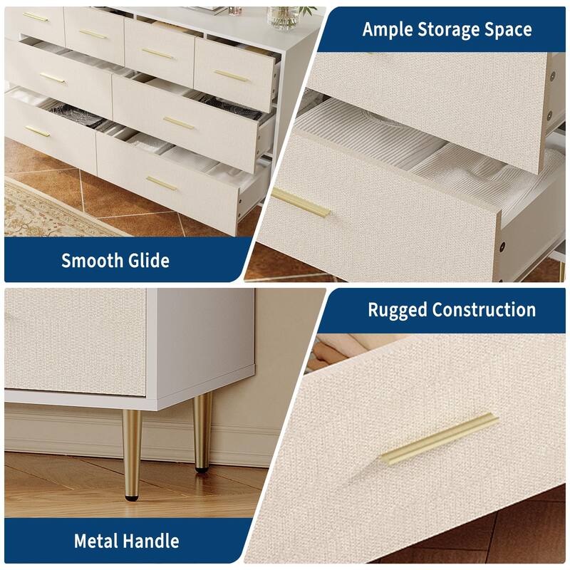 3/5/6/7/8 Drawer Dresser for Bedroom, Modern Wooden Chest of Drawers with Gold Handles