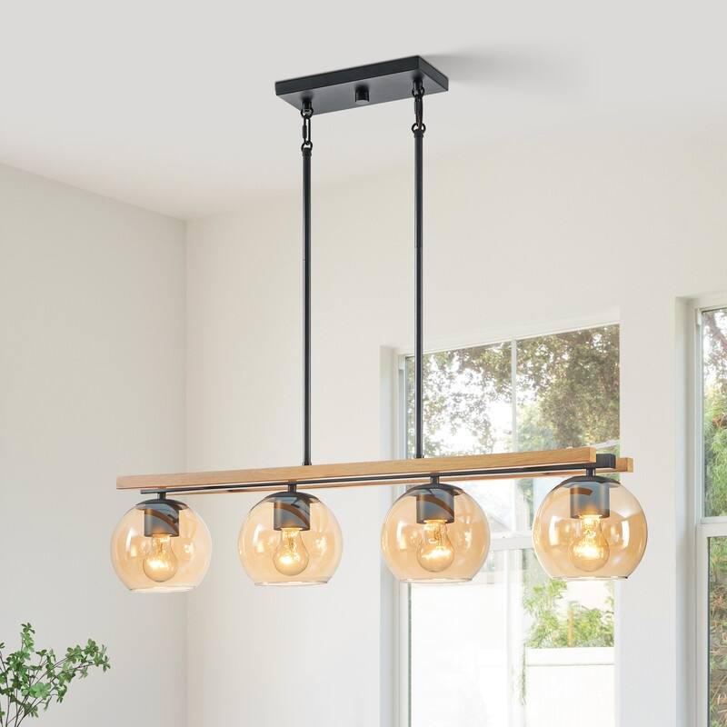 KAWOTI 4-Light Island Pendant Light with Tawny Glass Globes - L36 x W6.25 x H53.75 - L36 x W6.25 x H53.75