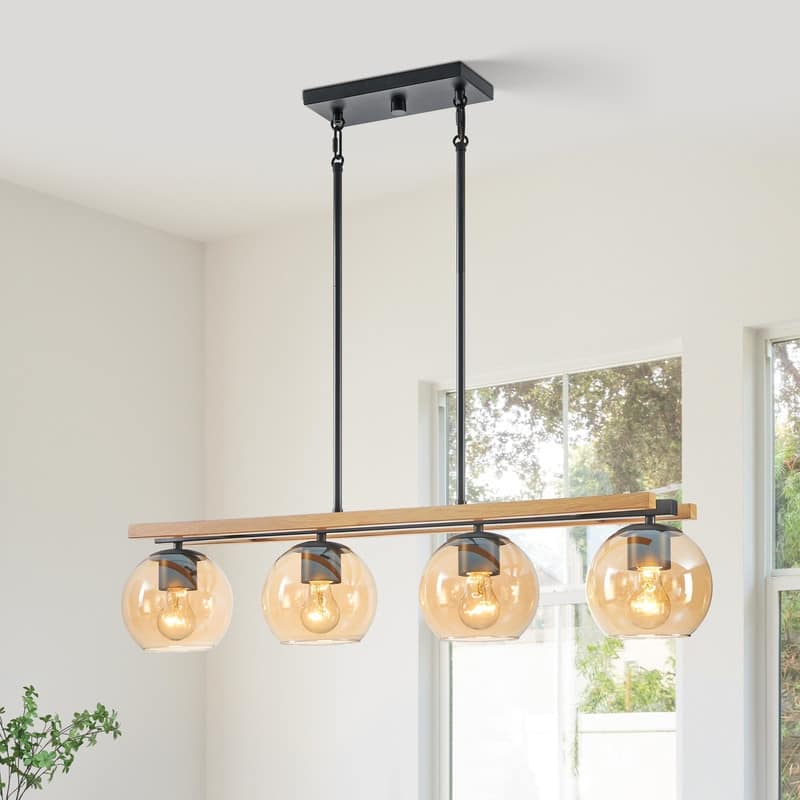 KAWOTI 4-Light Island Pendant Light with Tawny Glass Globes - L36 x W6.25 x H53.75