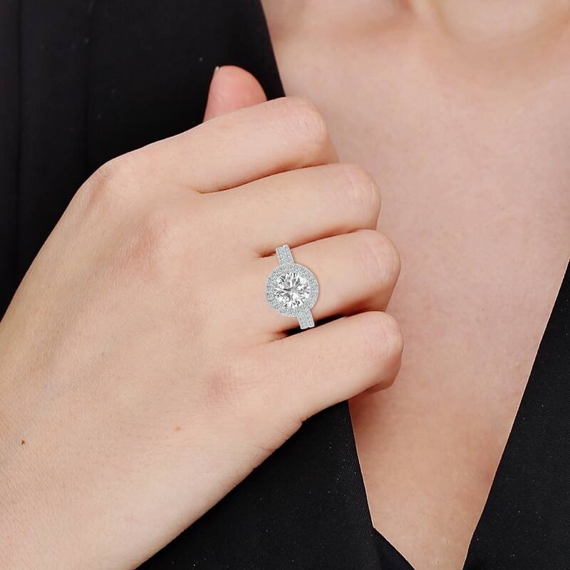 Marquee 6 1/2 Carat TW Round Cut Lab Grown Diamond Halo Bridal Set in 14Karat White Gold