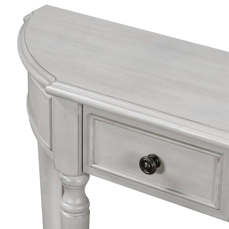 Merax Retro Circular Curved Console Table with Two Top Drawers