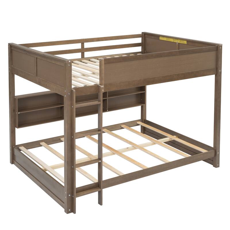 Queen over Queen Solid Wood Bunk Bed with Storage