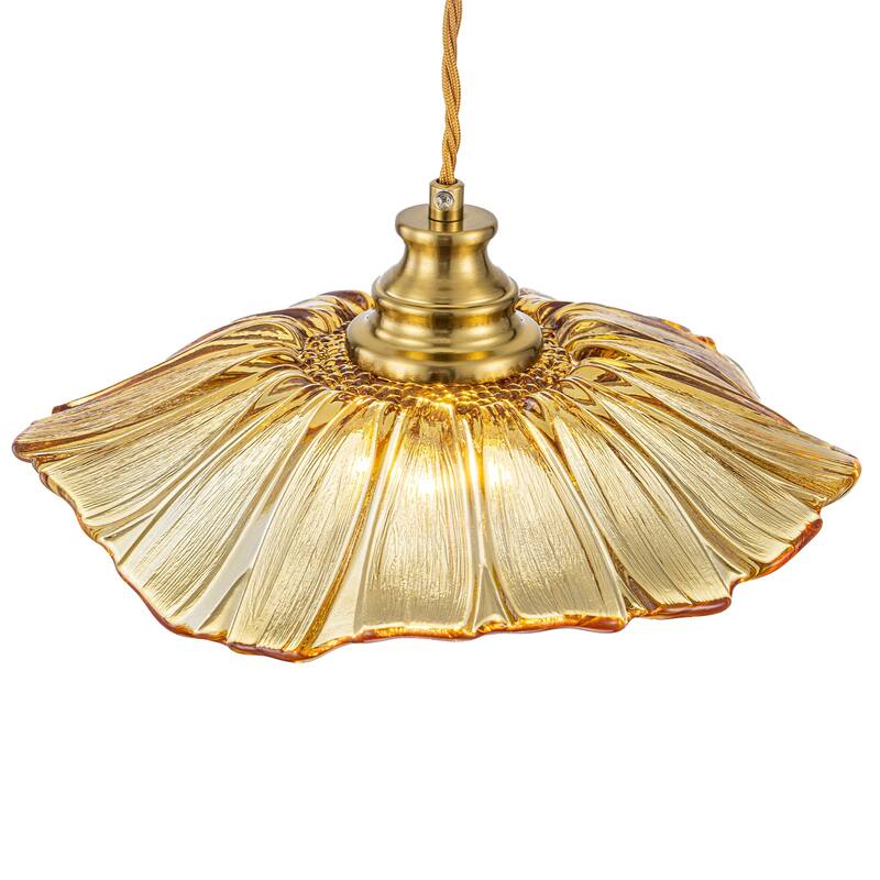 11" Flower-Shaped Red & White Gradient Glass Pendant Light Modern - Dia.11.02-in