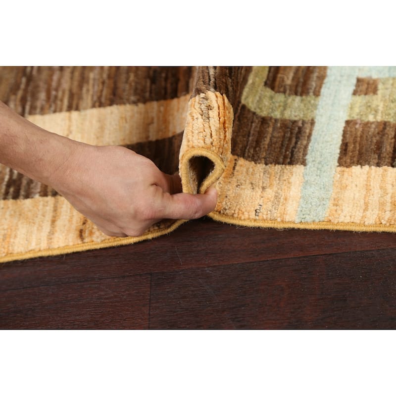 Geometric Gabbeh Kashkoli Oriental Wool Area Rug Hand-knotted Carpet - 3'7" x 4'6"