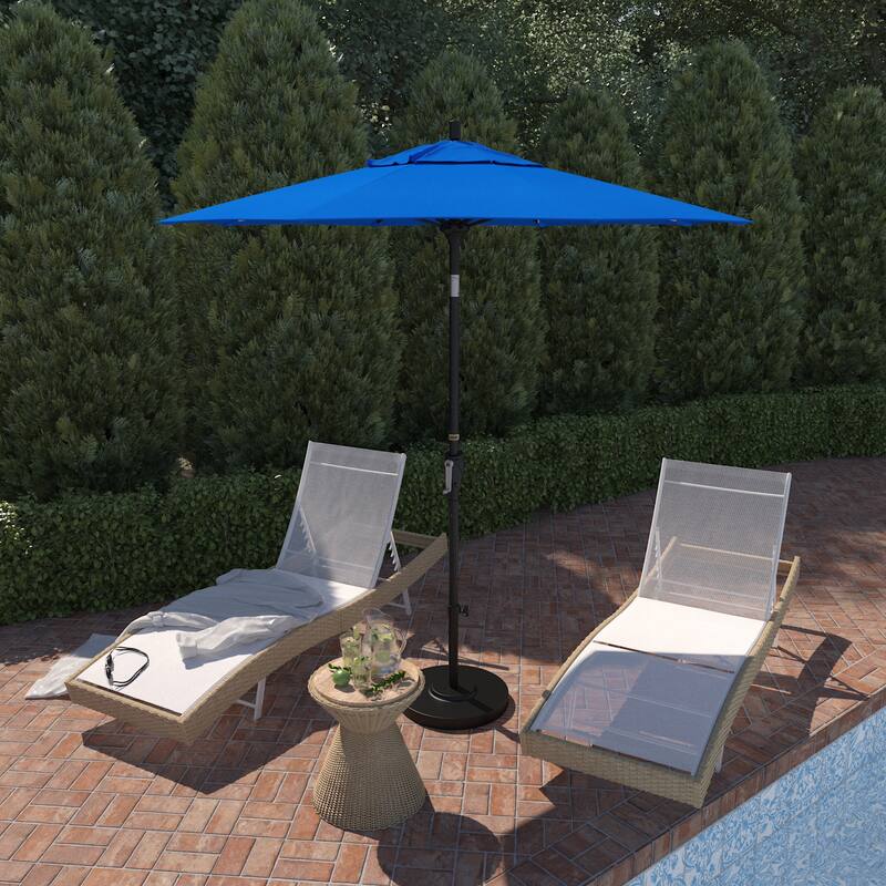 California Umbrella 75' Round Crank Lift Push Button Tilt Black Aluminum Patio Umbrella, Olefin - Royal Blue