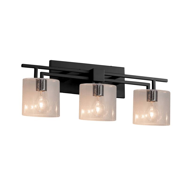 Justice Design Fusion Aero 3-light Matte Black Bath Bar, Seeded Oval Shade