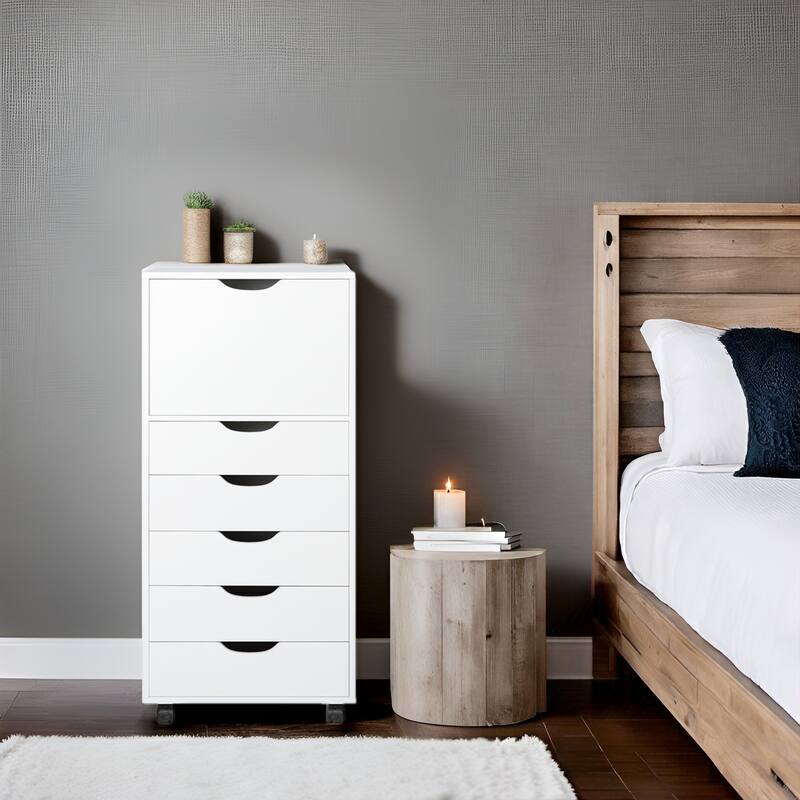 6 Drawer Wooden Dresser, Vertical Storage Cabinet with Makeup and Craft Organizer for Home Office