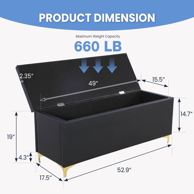 Heavy Duty 660lb Capacity Folding Storage Ottoman Bench