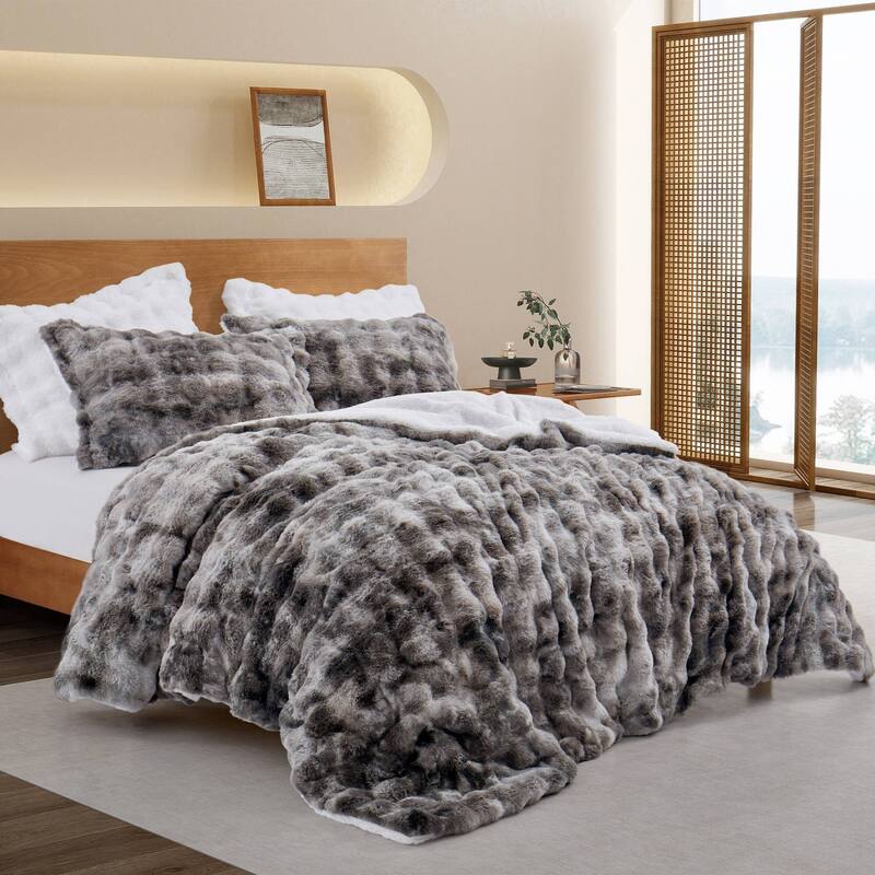 Dual-Side Fluffy Sherpa Comforter Set, Winter Plush Fuzzy Bedding Set