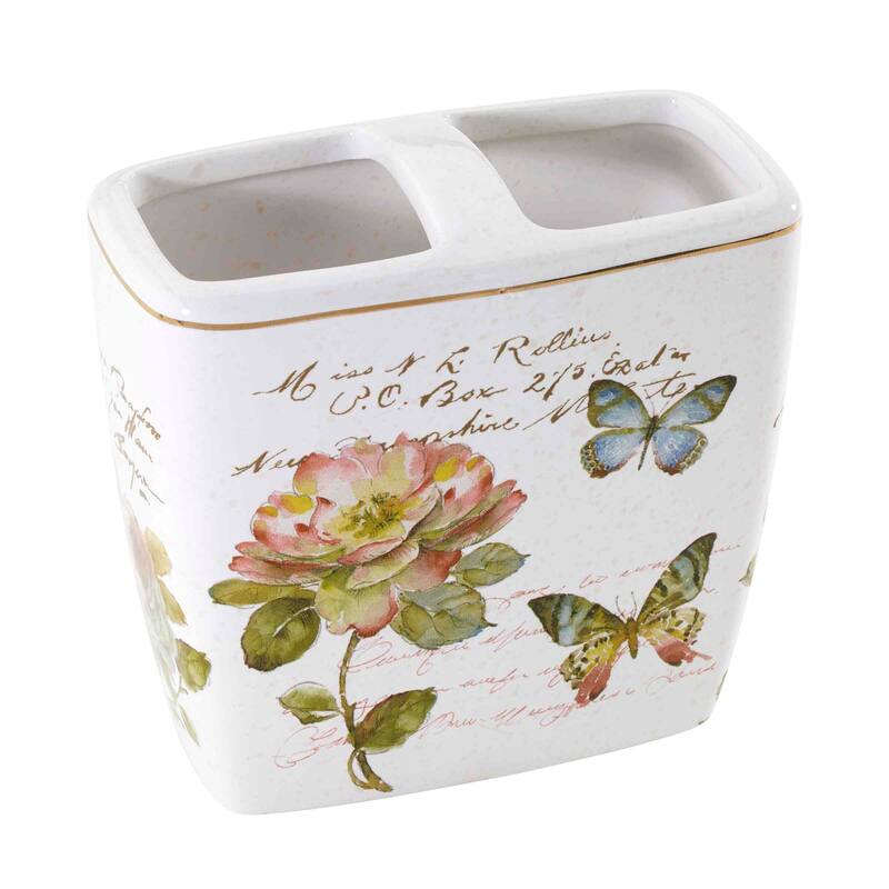 Avanti Linens Butterfly Garden Toothbrush - White - Toothbrush Holder