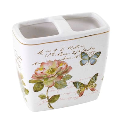 Avanti Linens Butterfly Garden Toothbrush - White - Toothbrush Holder
