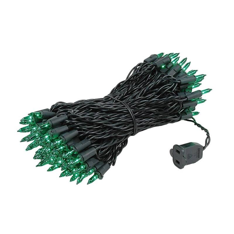 100 Light Christmas Mini Light Set, Black Wire, 50' Long - Green