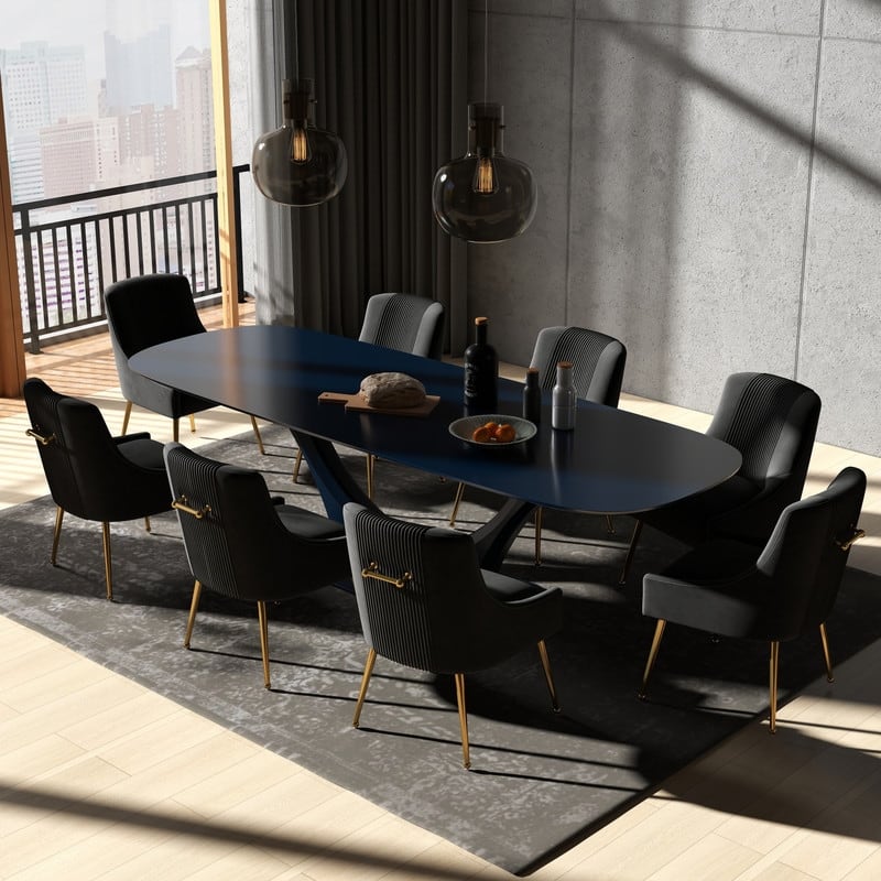 SEYNAR Modern Glam Velvet Dining Chair Set of 8 for Dining Room, Tufted Vanity Chair for Living Room (no table)