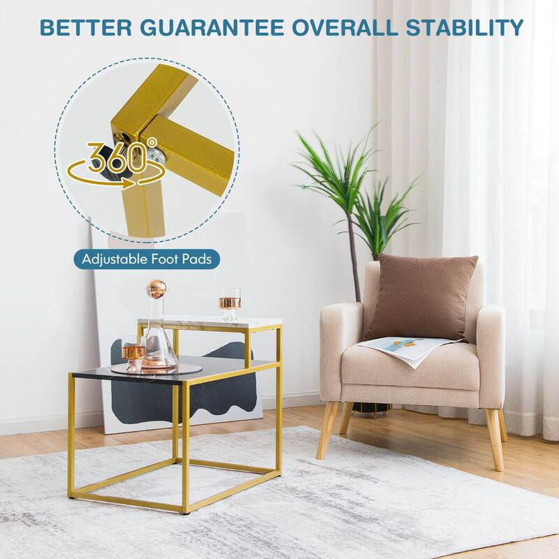Gymax 2 Tier End Side Table Metal Frame Nightstand with Storage Shelf