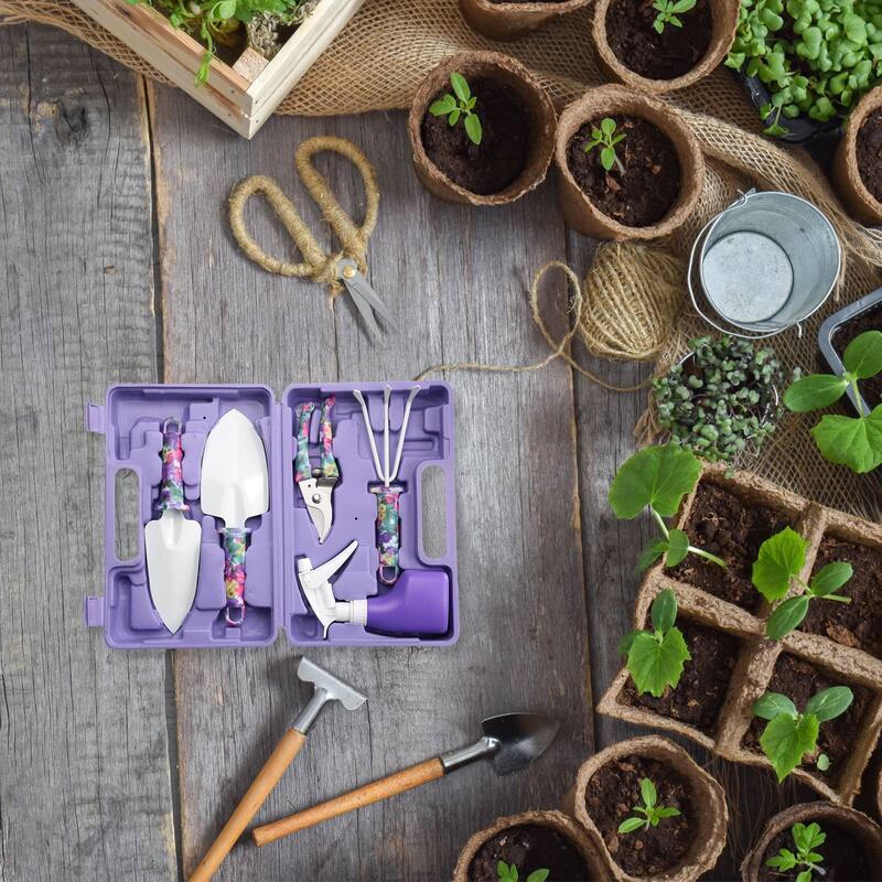 1 Set Garden Tool Set 5 Pieces Plastic Kits for Gardening, Purple
