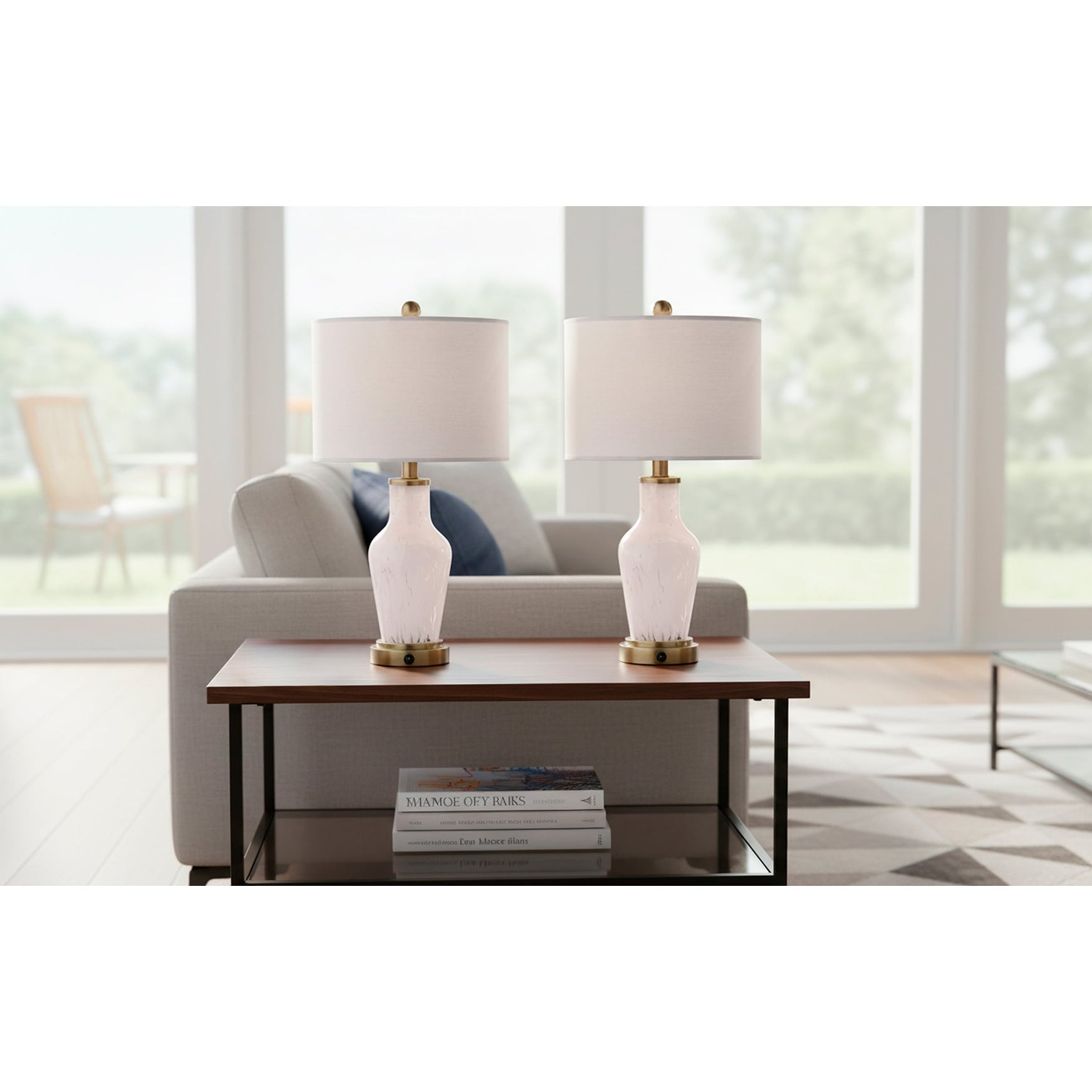Simplee Adesso Grady Table Lamp Set of 2 with USB Ports and AC Outlet, Dual-Light Lamp with LED Night Light