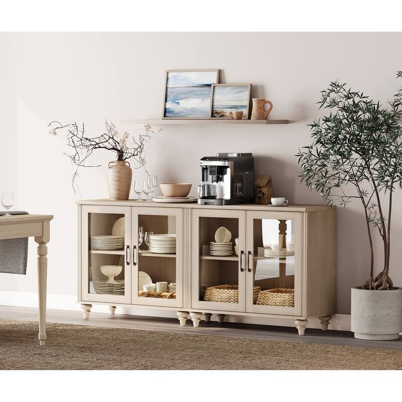 Kitchen Sideboard Buffet Cabinet, Glass Display Cabinet with Storage