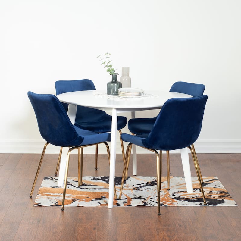 Roundhill Furniture Aufurr Contemporary 5-Piece Dining Set, White Round Table and 4 Chairs