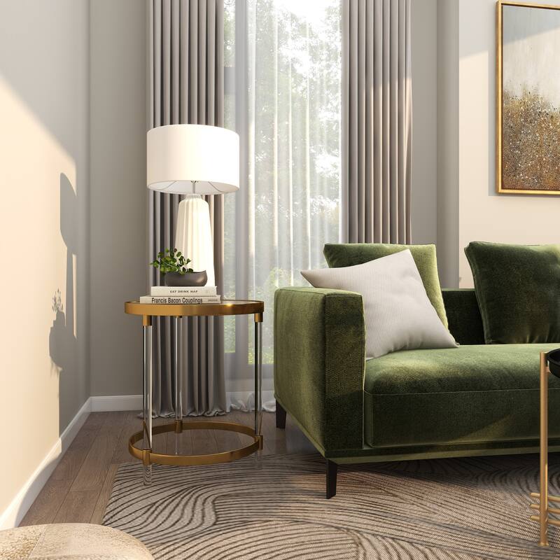 Minimalist Acrylic Plastic Accent Table with Mirrored Glass Top - Gold or Silver