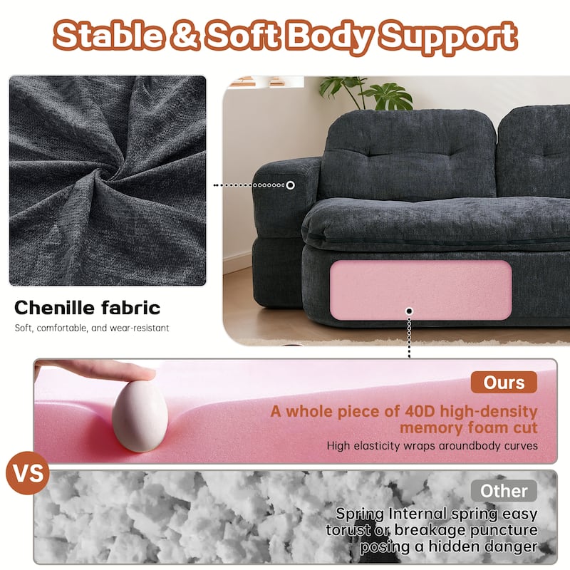 Modern 2-Seater Sofa Sofa Bed with Foldable Sofa Cushions and 2 Throw Pillows, for Living Room and Playroom